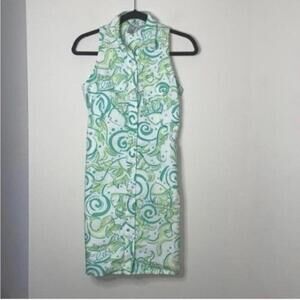 ✅Lilly Pulitzer Green Sleeveless Collared Koi Fish Button Up Dress
